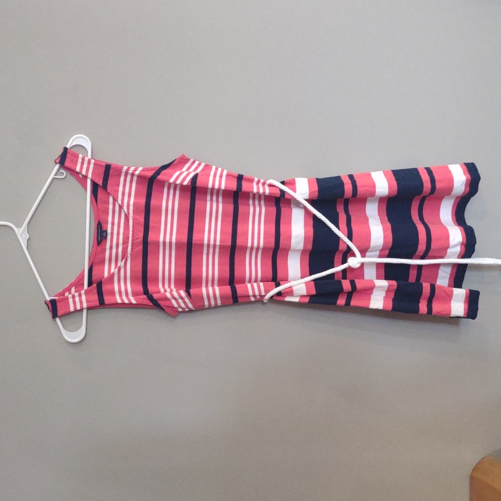 Tommy Hilfiger Large Pink blue White Stripe Sleeveless Tank Mini Dress